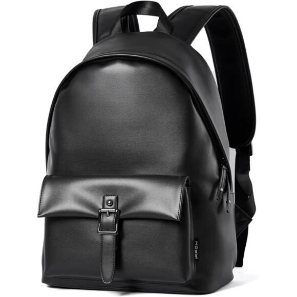 Black Leather Backpack For Men Waterproof Carry On BackPack Large Rucksack Fit - Picture 1 of 8